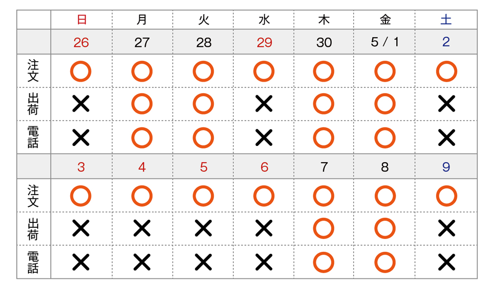 2026年ゴールデンウイーク休暇のお知らせ
